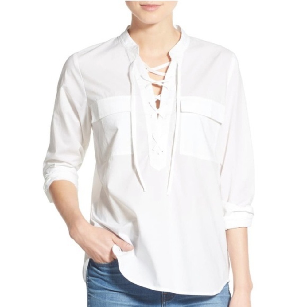 Madewell White Lace-Up Blouse
